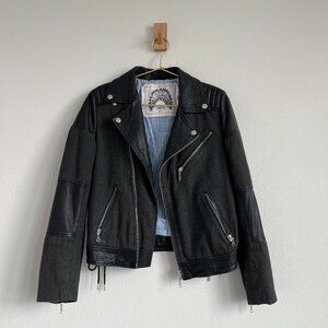 Vintage Leather & Cotton Patchwork Jacket w/ Boho Details - Size 0